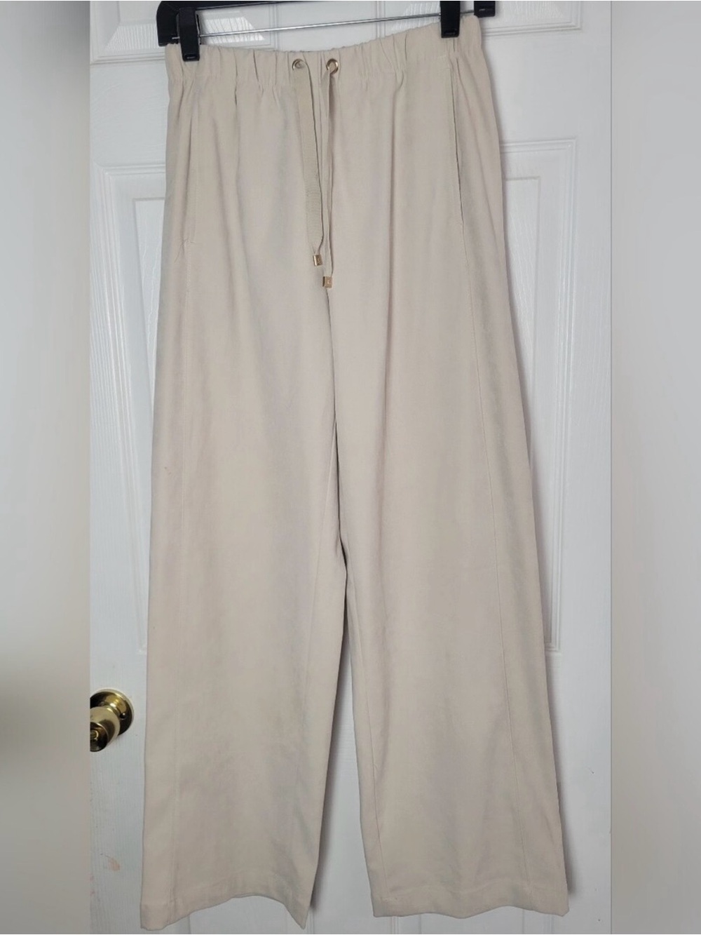 ZARA Cream Off-White Wide Leg Elastic Waist Drawstring Pants XS (Fits Small) - Picture 5 of 11